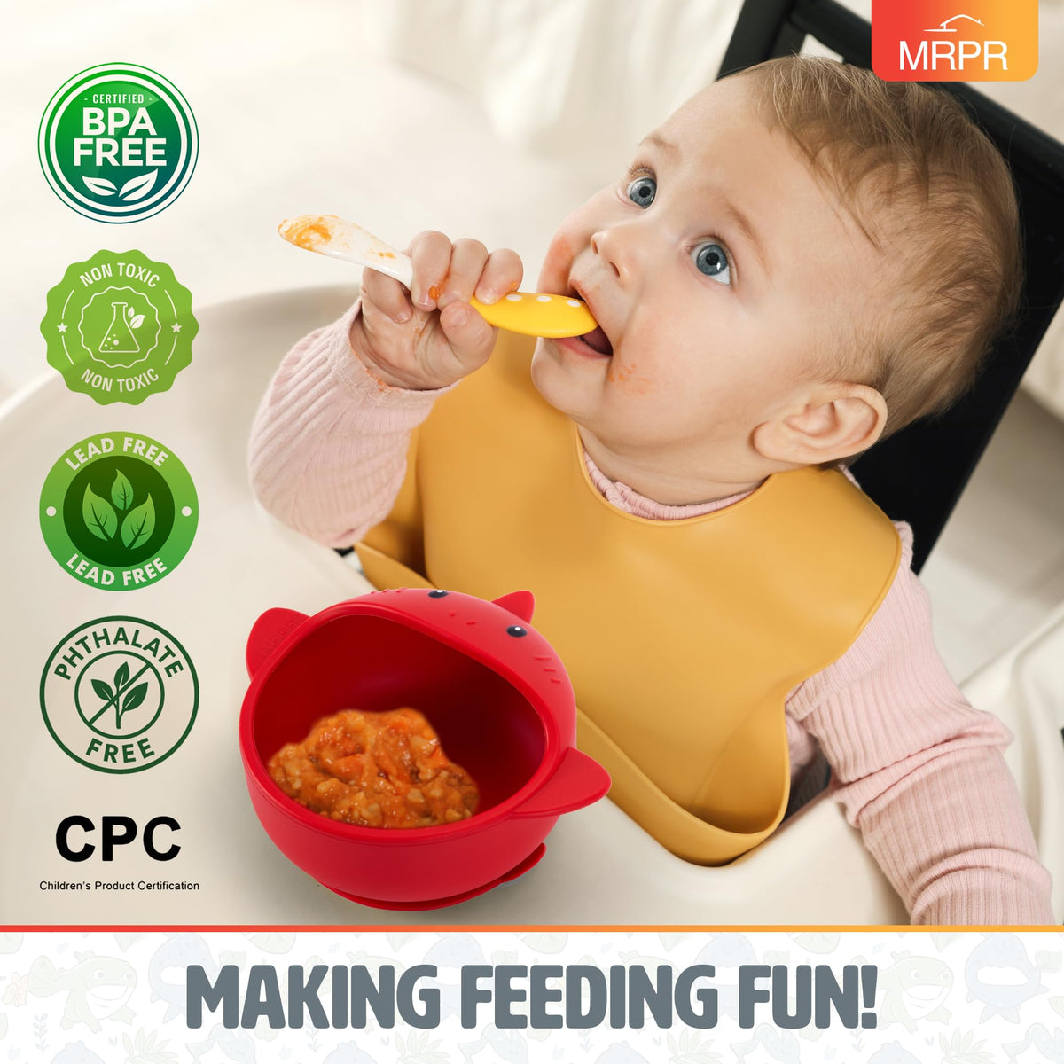 MRPR Chompers - Tazón de silicona para tiburones – Tazón de succión para bebés y niños pequeños – Sin BPA, apto para microondas y lavaplatos, hora de comer sin desorden – Tazón divertido y duradero