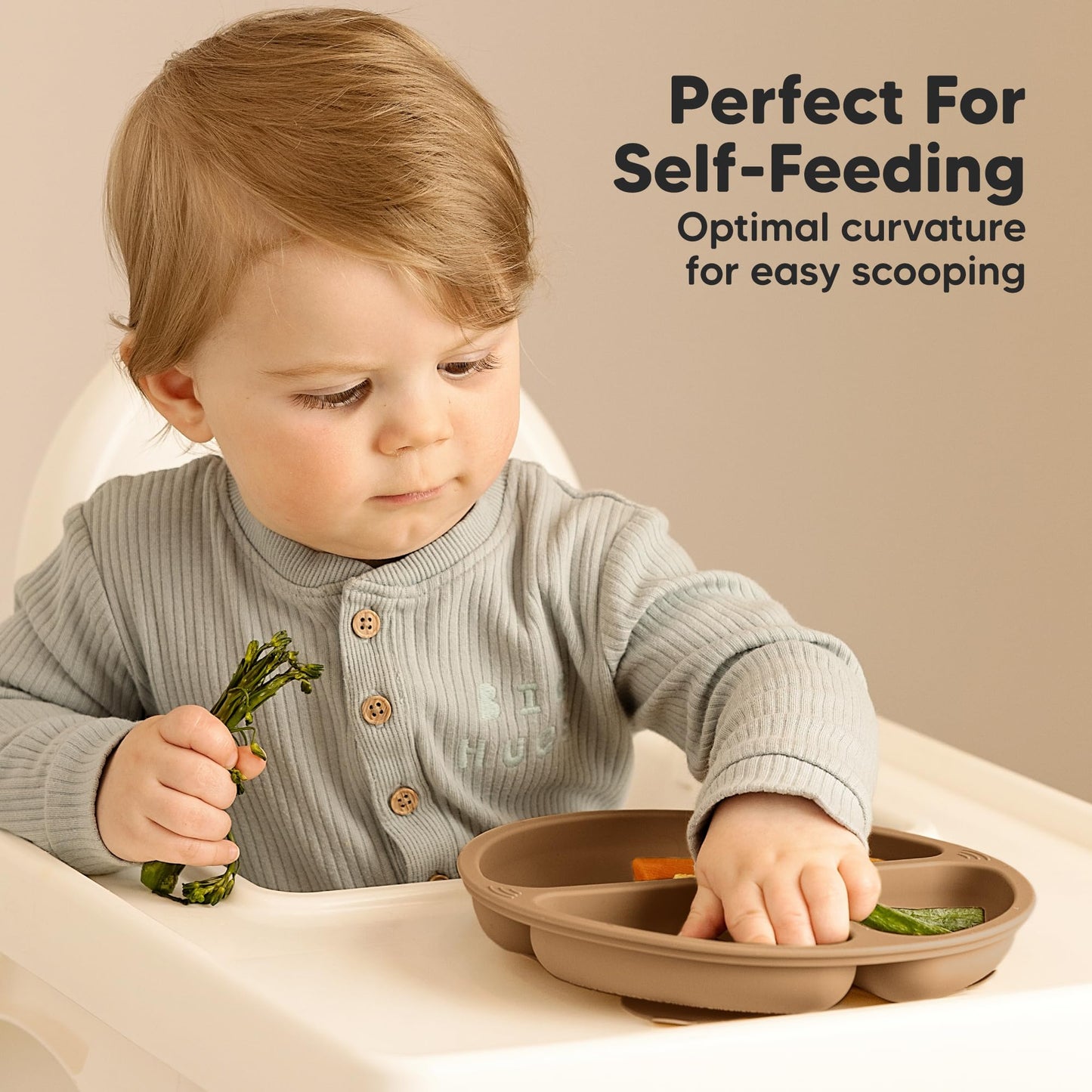 KeaBabies Platos infantiles para bebé, 3 unidades, 100% silicona, con ventosa, platos para niños divididos con división, placas de silicona para bebé, sin BPA, aptos para microondas (desierto)