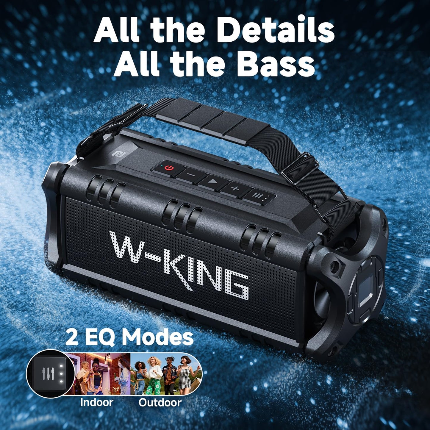 W-KING Altavoz Bluetooth Potente 90W con Graves Profundos, IPX6 Impermeable, Bocina Boombox Grande para Exteriores, Altavoz portáti Inalámbrico, Subwoofer, 24 Horas, Banco de Energía,TF, NFC, AUX, EQ
