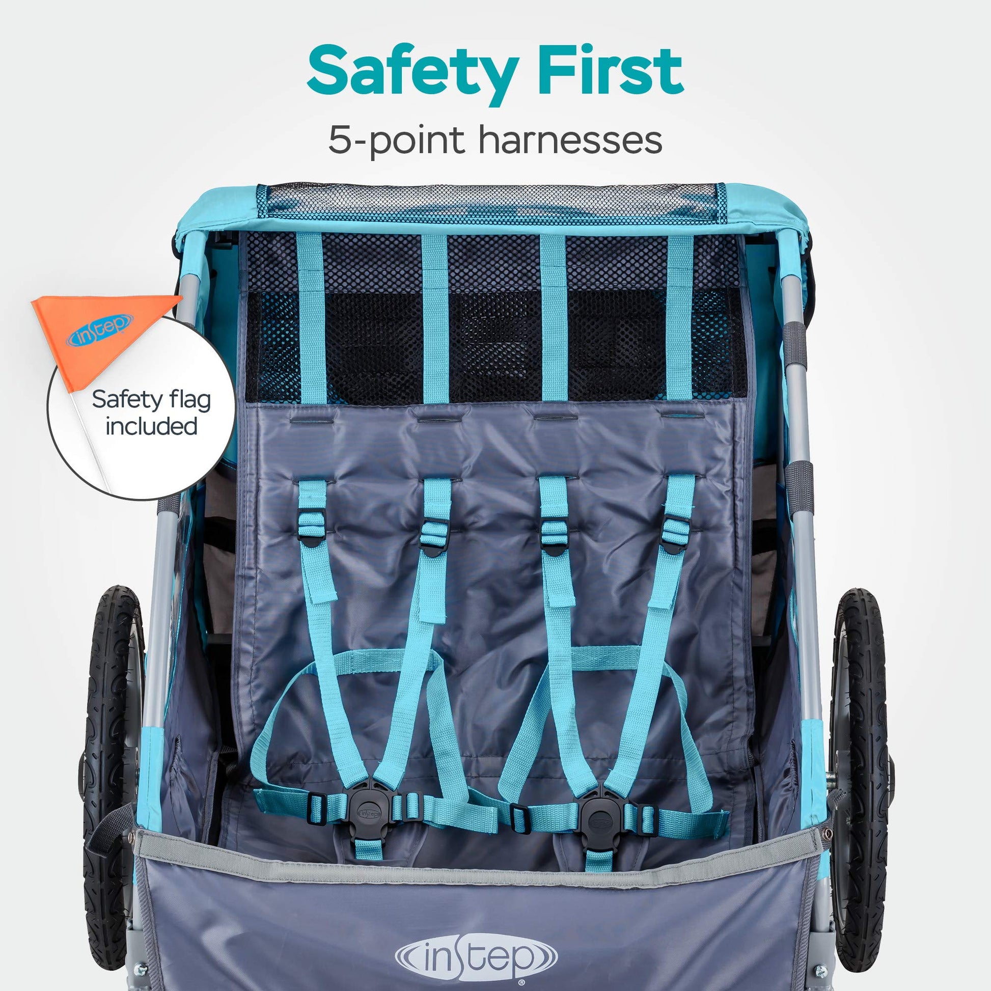 Instep - Remolque Plegable de Asiento único y Doble Asiento detrás de la Bicicleta, con toldo 2 en 1 y Ruedas de 40.6 cm, para niños, Varios Colores Disponibles
