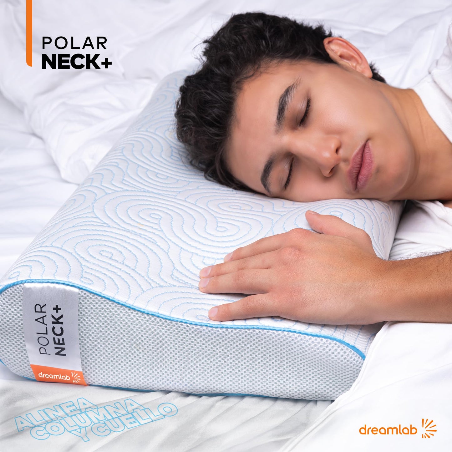 Almohada Cervical Dreamlab Polar Neck+ Tela Fría al Tacto Hipoalergénica con Memory Foam y Gel Firme Medio estándar