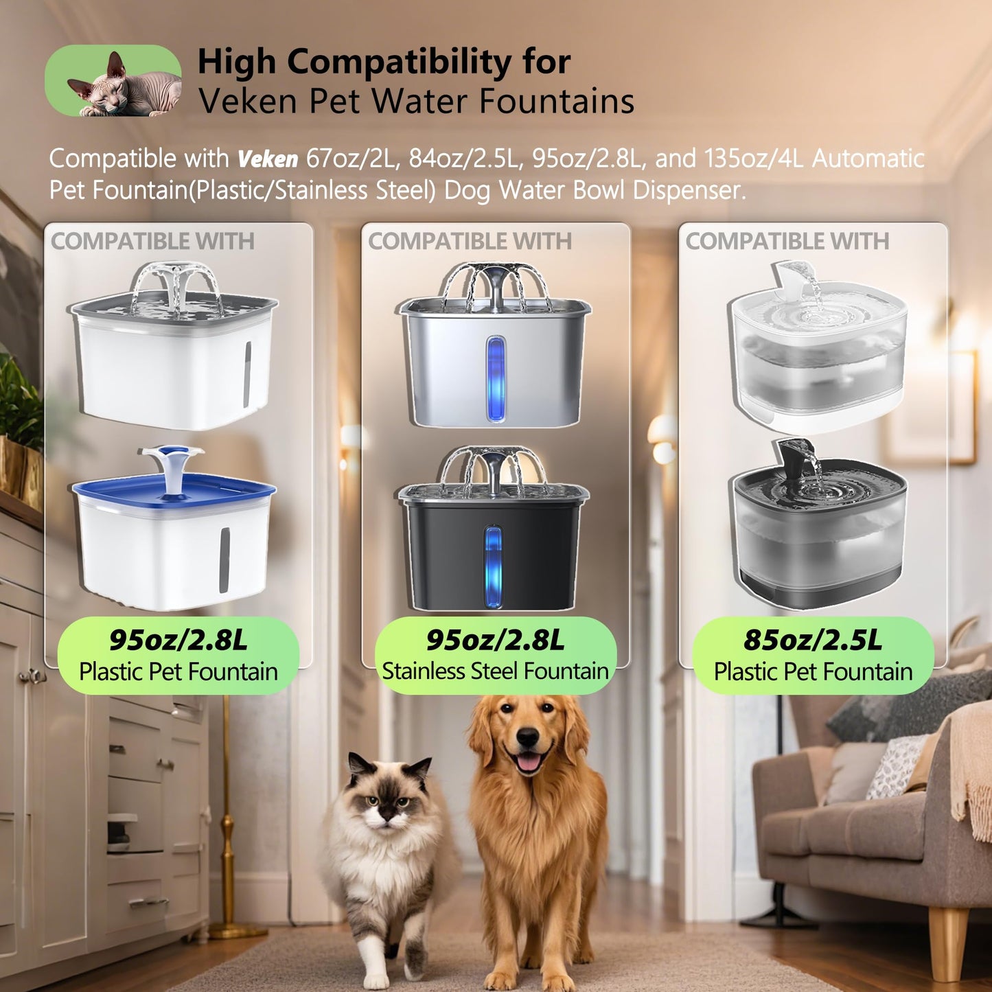 Filtros de Repuesto TOGGATH Veken Acero Inoxidable para Fuente de Mascotas Automática