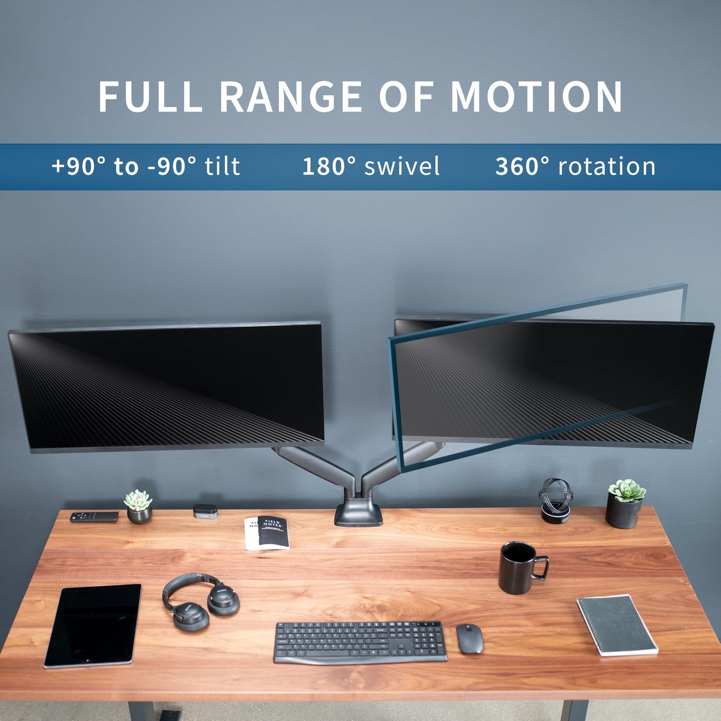 Brazo de Aluminio VIVO Negro para Monitores Ultra Anchos de hasta 35 Pulgadas con Altura Neumática y Montaje VESA 100 x 100