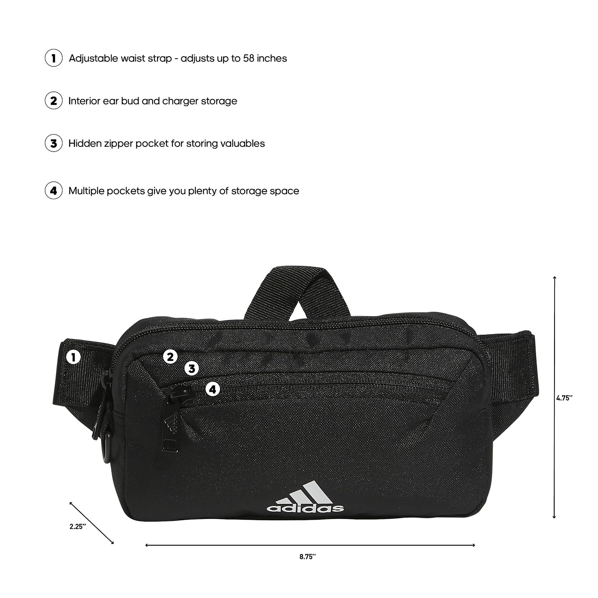 adidas Must Have 2.0 - Riñonera cruzada con correa ajustable para festivales y viajes, Negro -, Una talla, Bolsa de cinturón 2.0 imprescindible con correa ajustable para festivales y viajes