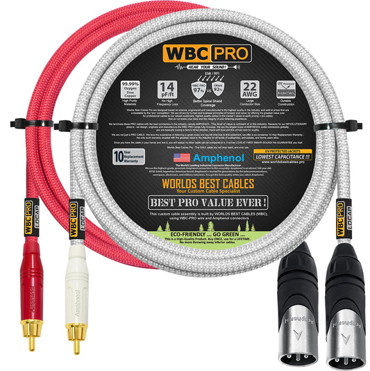 Cable de Interconexión RCA a XLR WBC-PRO-LOCAP 3 Pies Baja Capacitancia Audiófilo Profesional 22 AWG Ultra Silencioso