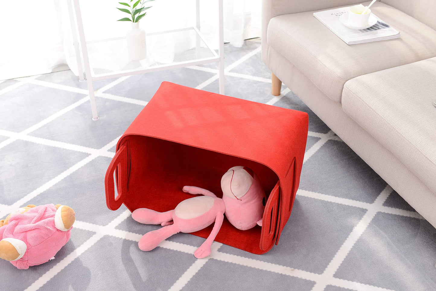 Minoisome - Cesta de almacenamiento de fieltro plegable y conveniente organizador de caja con asas de transporte para oficina, recámara, clóset, bebés, guardería, juguetes de lavandería (rojo, 15.7