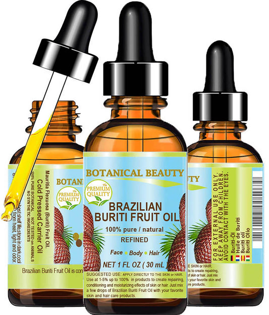 Brazilian BURITI FRUIT OIL 100% Pure / Natural / Cold Pressed Carrier Oil / Undiluted. For Face, Body, Hair, Lip and Nail Care. â€œOne the richest natural sources of vitamin A, E and C.â€ From the Amazon Rainforest. (1 fl.oz-30ml.)