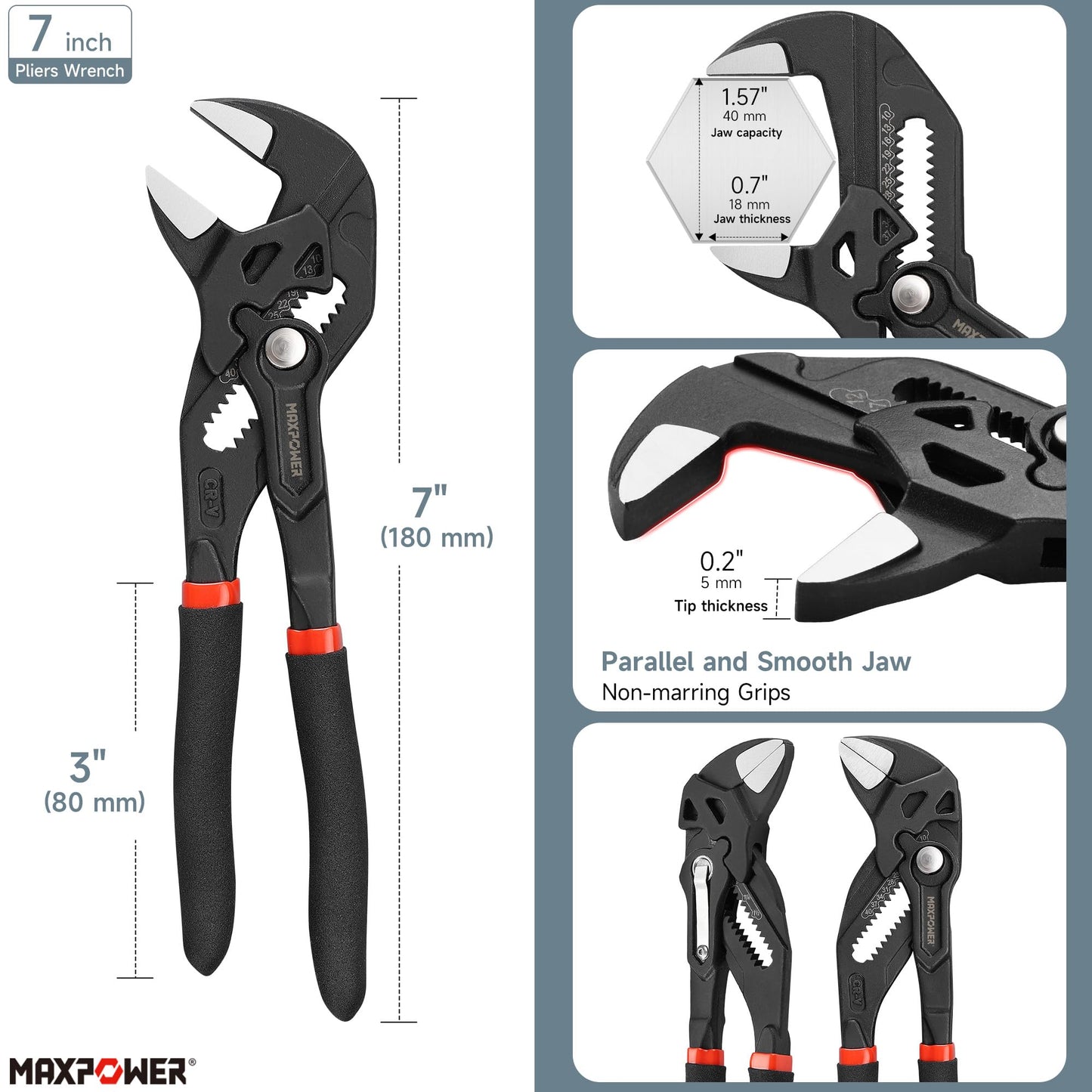 MAXPOWER - Llave de alicates de 2 piezas, 7 pulgadas, 10 pulgadas