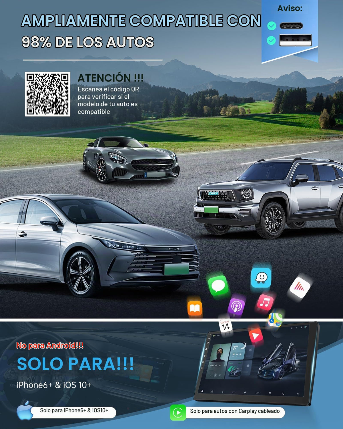 Adaptador CarPlay Inalámbrico Jemluse Gris con Conexión Multidispositivo para iPhone
