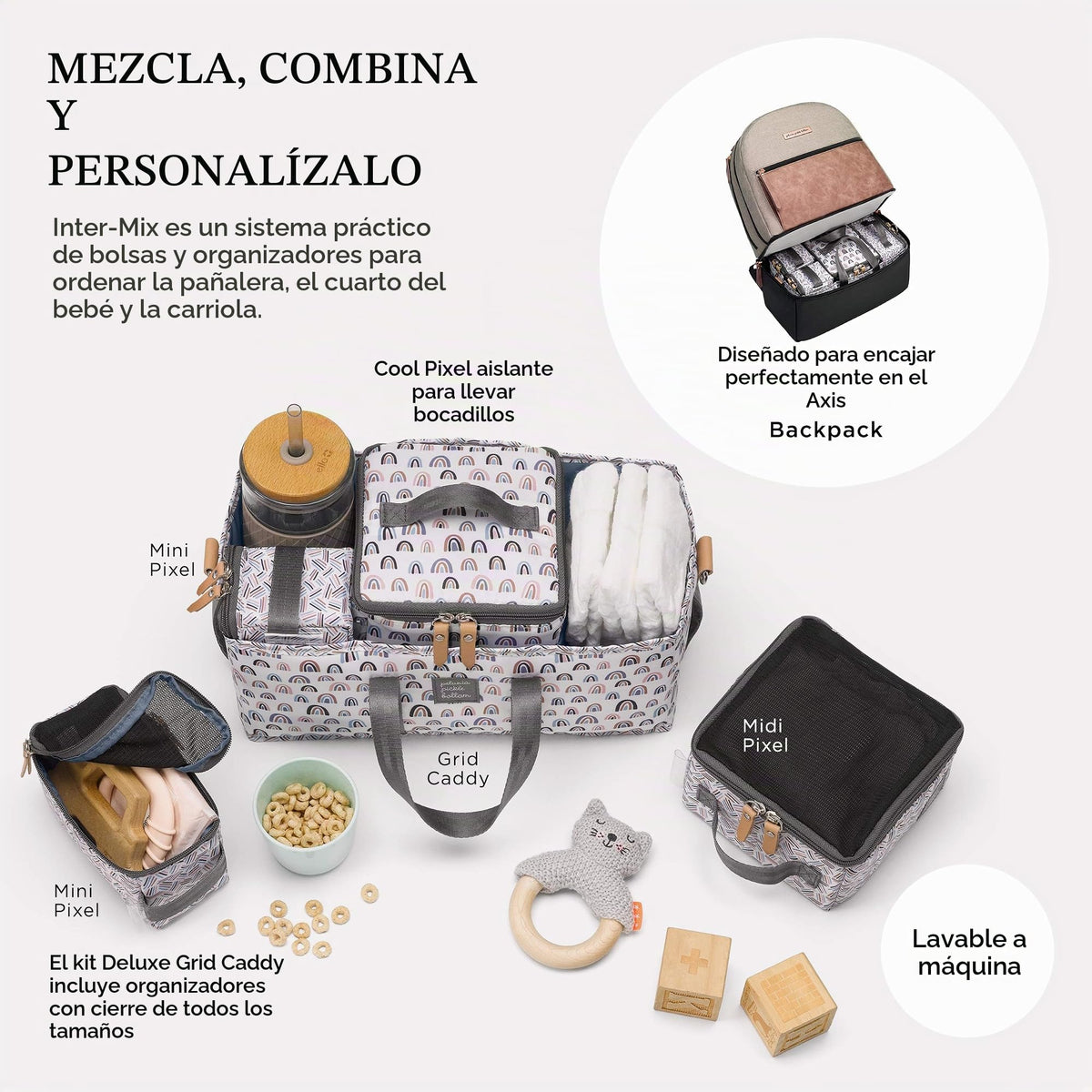 Organizador De Pañalera Y Carriola para Bebé Petunia Pickle Bottom Inter-Mix Deluxe Kit | Organizador de pañales para bebé | Mantén todo organizado en bolsa de pañales, cochecito o guardería - Unity
