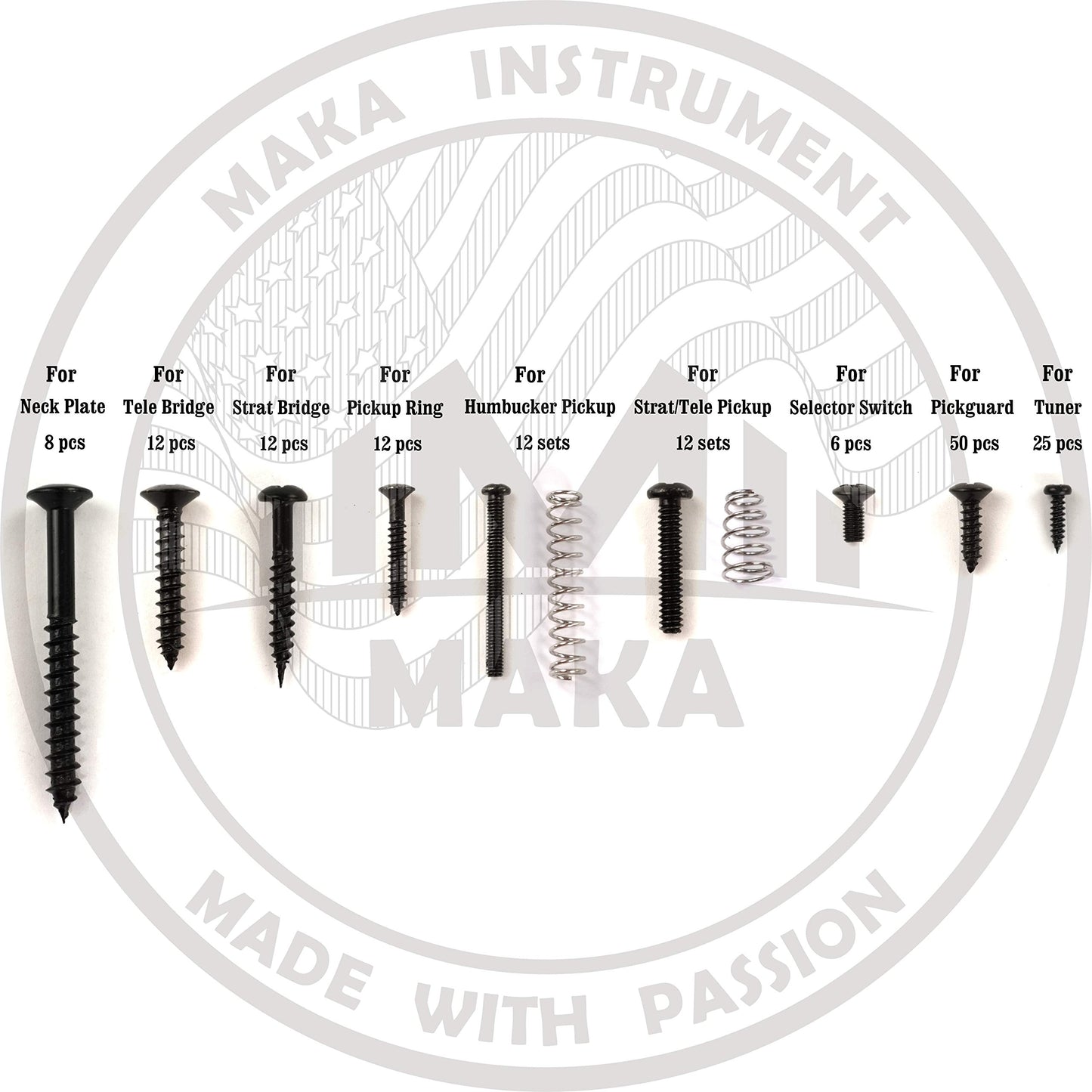Maka surtidos guitarra Kit de tornillos, Negro