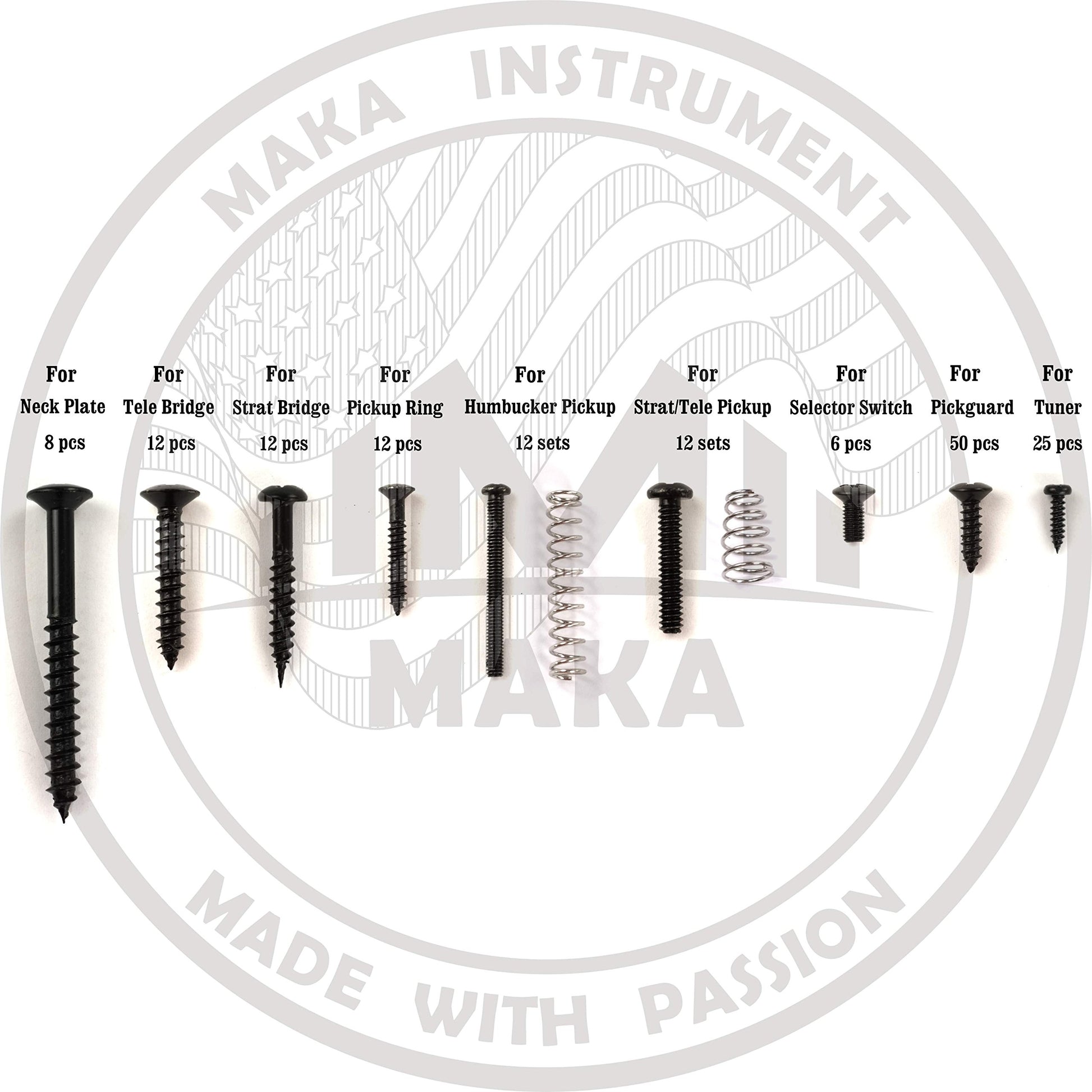 Maka surtidos guitarra Kit de tornillos, Negro