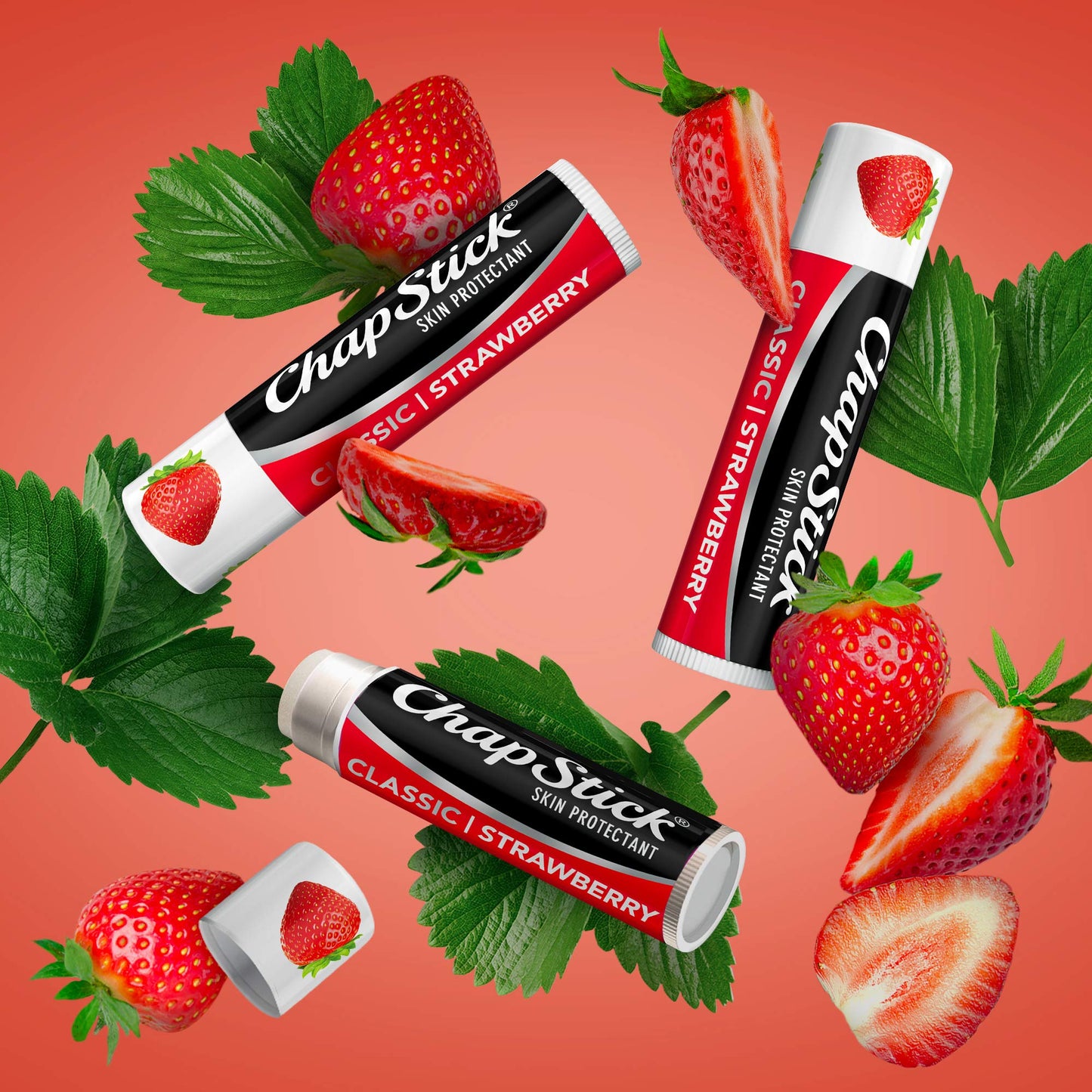 ChapStick Classic Lip Balm Skin Protectant Bulk, 12 Count, Strawberry Flavor, 0.15 Ounce