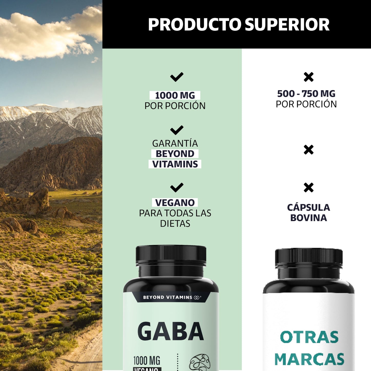 Beyond Vitamins | GABA 1000 mg, con cápsulas de tecnología vegana, Ácido Gamma Aminobutírico Sin rellenos ni ingredientes innecesarios, 60 cápsulas