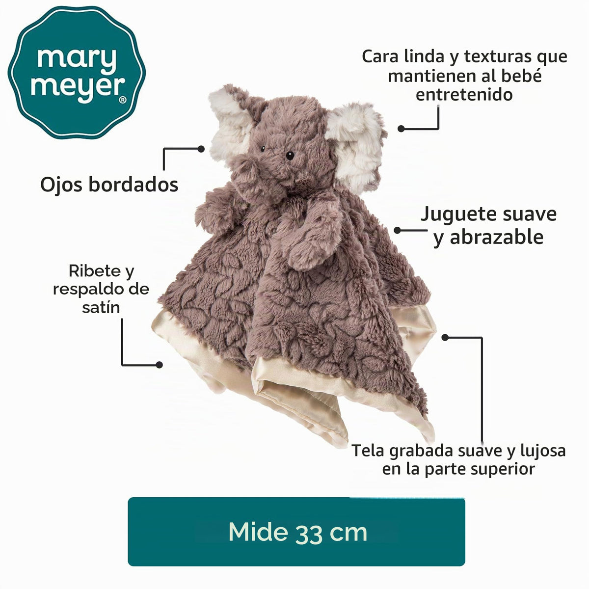 Mary Meyer Putty Elefante Gris (Cobija Satinada) Plush