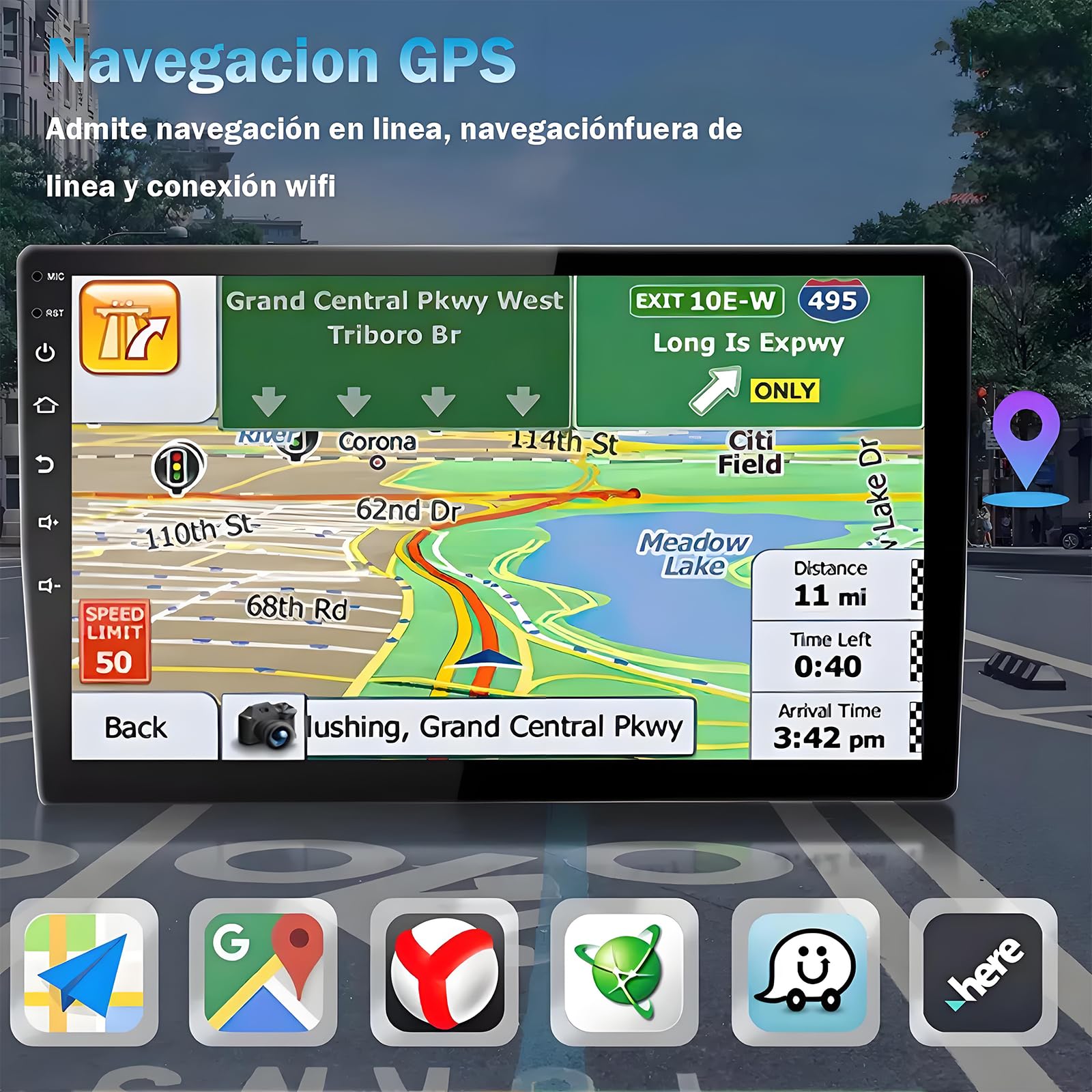 Autoestereos para Carro 10.1", 2+32GB, 2DIN, Pantalla para Auto, Compatible con CarPlay y Android Auto, Android 13, Mirror Link, Cámara de Marcha Atrás, GPS, LPS, Bluetooth, WiFi