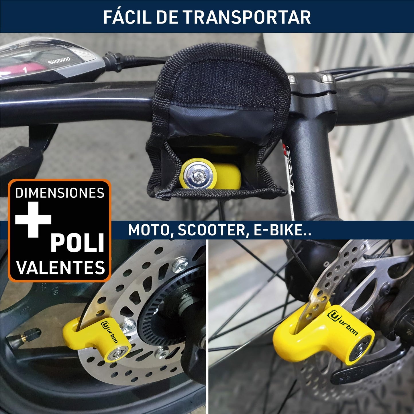 URBAN 564A - Candado de disco de motocicleta más compacto, ø5 mm, ligero y portátil, más visible, más disuasorio, acero, cerradura de freno universal antirrobo para motocicleta, scooter, bicicleta