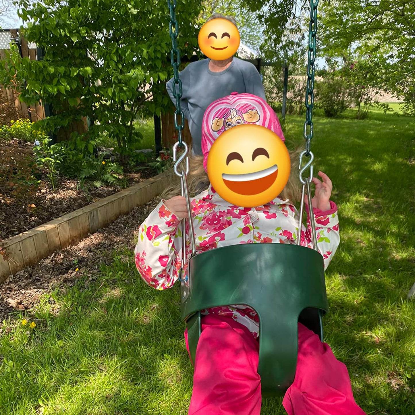 KINSPORY Asiento de Columpio, 150cm Columpio para bebé con Cadenas de Hierro Resistentes recubiertas, Juego de Columpio al Aire Libre con Respaldo Alto y Correas para árboles - Verde