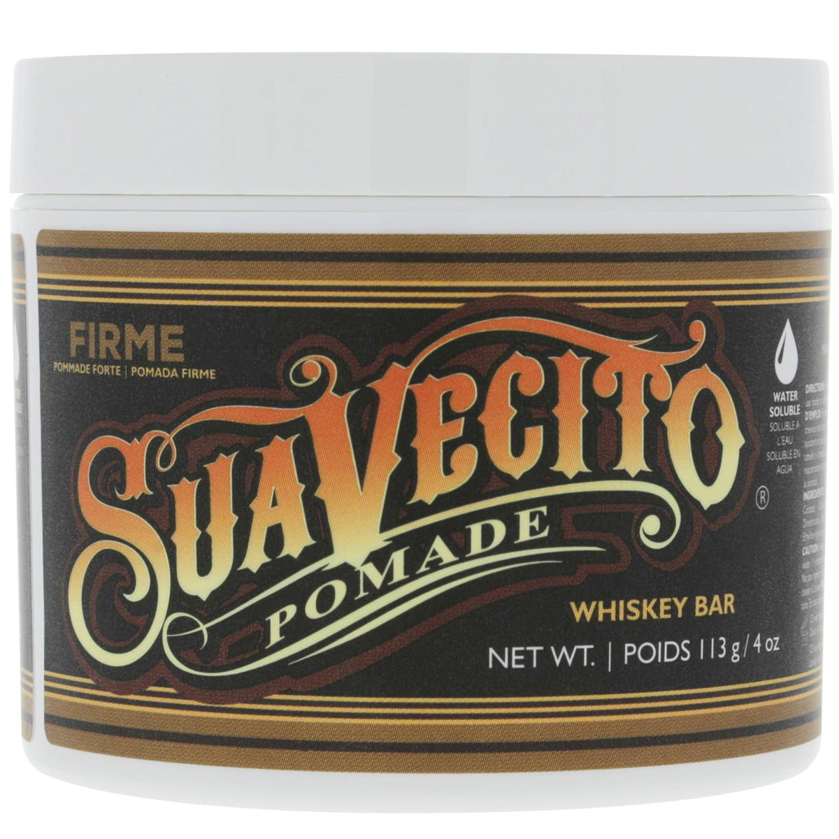 Suavecito Pomade Firme Cera Para Cabello de Fijacion Media Brillo Medio Todo Tipo de Cabello Aroma Whiskey Bar 113g