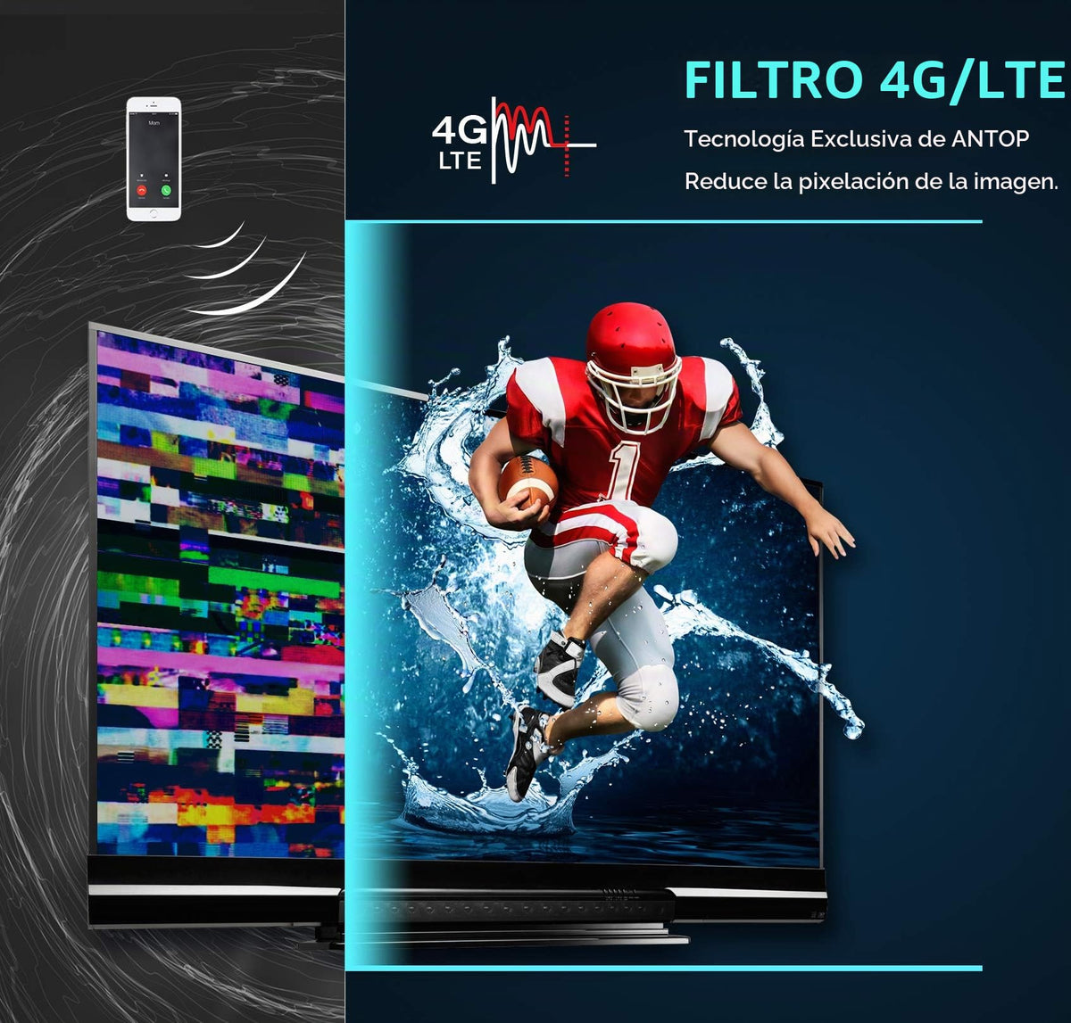 Antena HDTV ANTOP UFO 720° Blanco con Amplificador Smartpass y Filtro 4G LTE para Exteriores