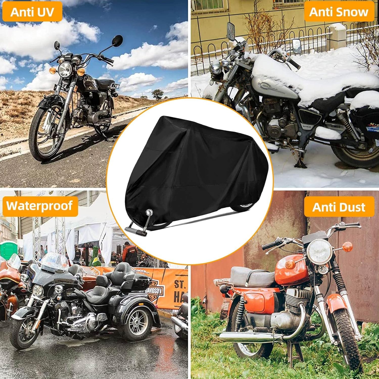 Cubierta Impermeable para Motocicletas,Protección contra el Polvo,Funda universal impermeable para motocicleta con protección solar,Cubierta para Scooter de Motor, Lona con Orificios de Bloqueo