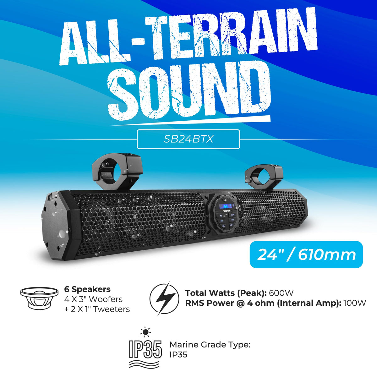 Sistema de Altavoces DS18 Azul Marino 24 Pulgadas con Bluetooth y Resistencia al Agua