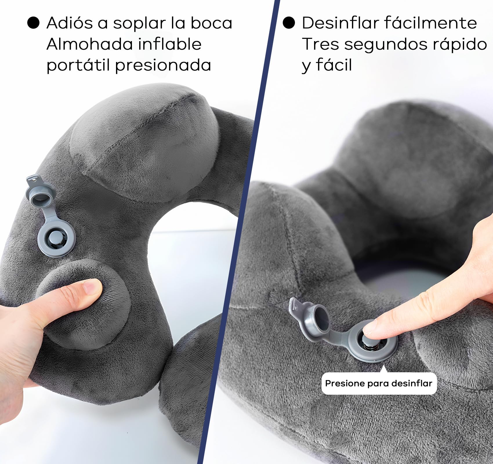 Almohada de Viaje 4 en 1, Almohada de Cuello,Almohada Avion Viaje Inflable con Máscara de Ojos,Tapones para Los Oídos Ruidosos,Bolsa con Cordón, Soporte de Cuello,para Avión,Oficina, Automóviles,Hogar