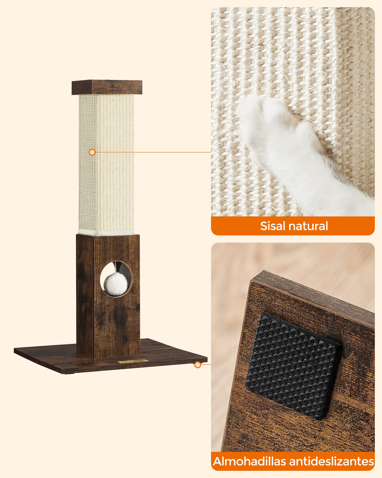 Feandrea Poste de Rascado para Gatos, 73 cm, Rascador de Sisal, Marrón Rústico MPCA021X01