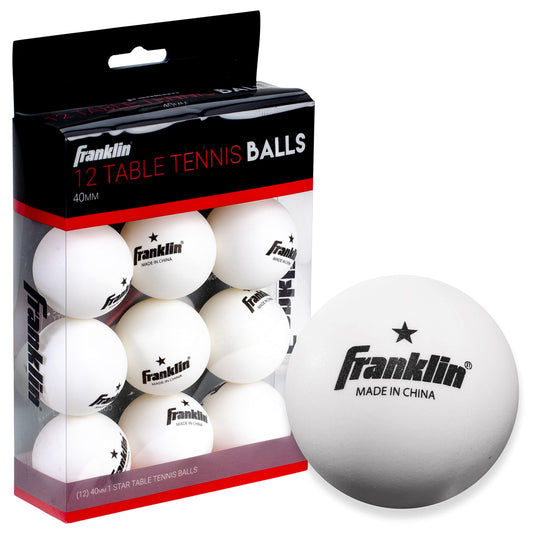 Franklin Sports Pelotas de Tenis de Mesa - Tamaño y Peso Oficial, 40mm, Una Estrella, Profesionales, Duraderas y de Alto Rendimiento - Blancas - Paquete de 12