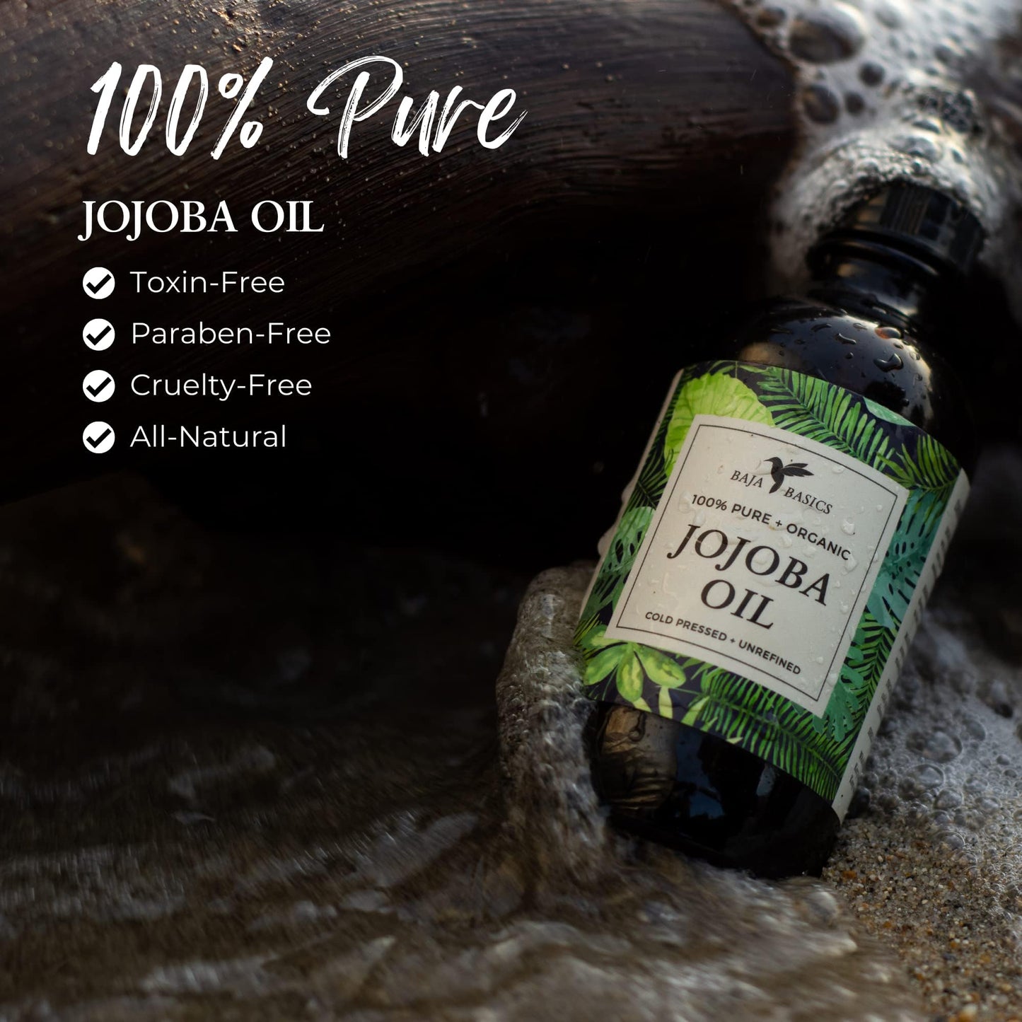 Jojoba Oil - Organic, 100% Pure, Cold Pressed | For Moisturizing Skin, Hair and Cuticles | Large 4oz | Baja Basics