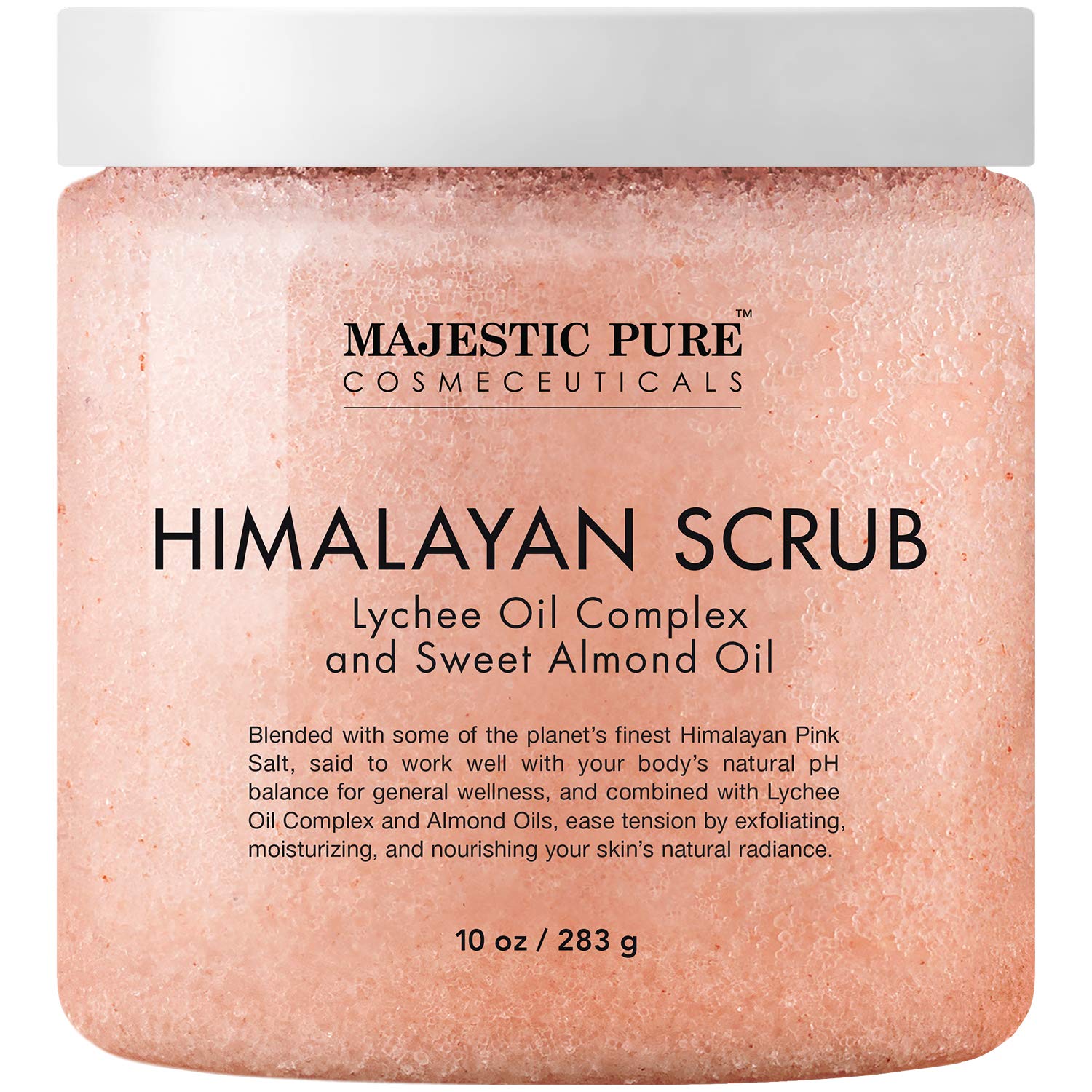 MAJESTIC PURE Majestic - Exfoliante corporal de sal del Himalaya pura con aceite esencial de lichi, exfoliante natural para exfoliar e hidratar la piel, Paquete de 2, 10 Ounce (Pack of 2)