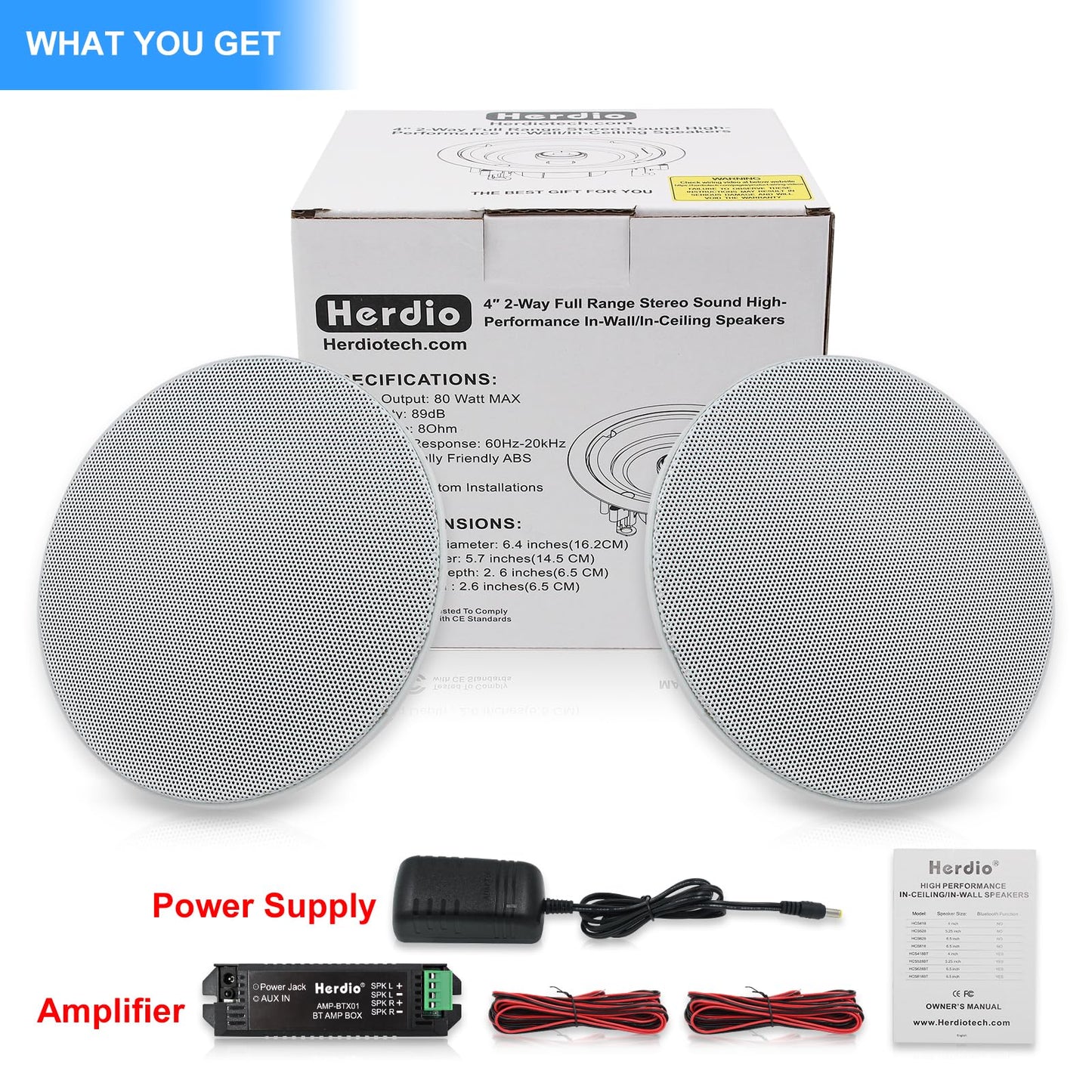 Herdio Altavoces Compatible con Bluetooth de Montaje Empotrado de 4 Pulgadas, Rango Completo de 2 vías en Pared y Techo, perfectos para Colocar en Interiores y Exteriores, porches