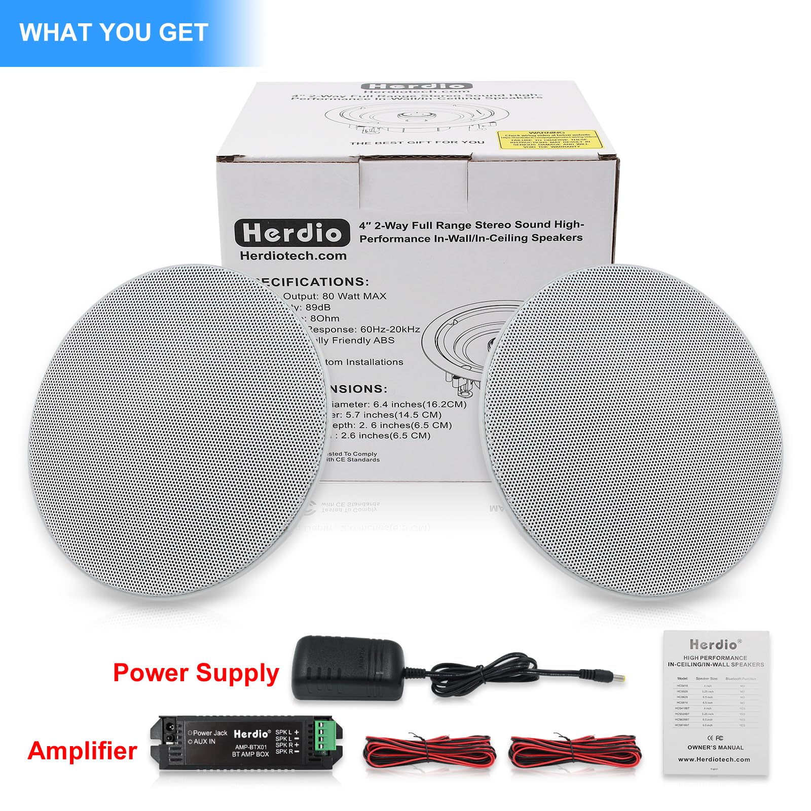 Herdio Altavoces Compatible con Bluetooth de Montaje Empotrado de 4 Pulgadas, Rango Completo de 2 vías en Pared y Techo, perfectos para Colocar en Interiores y Exteriores, porches