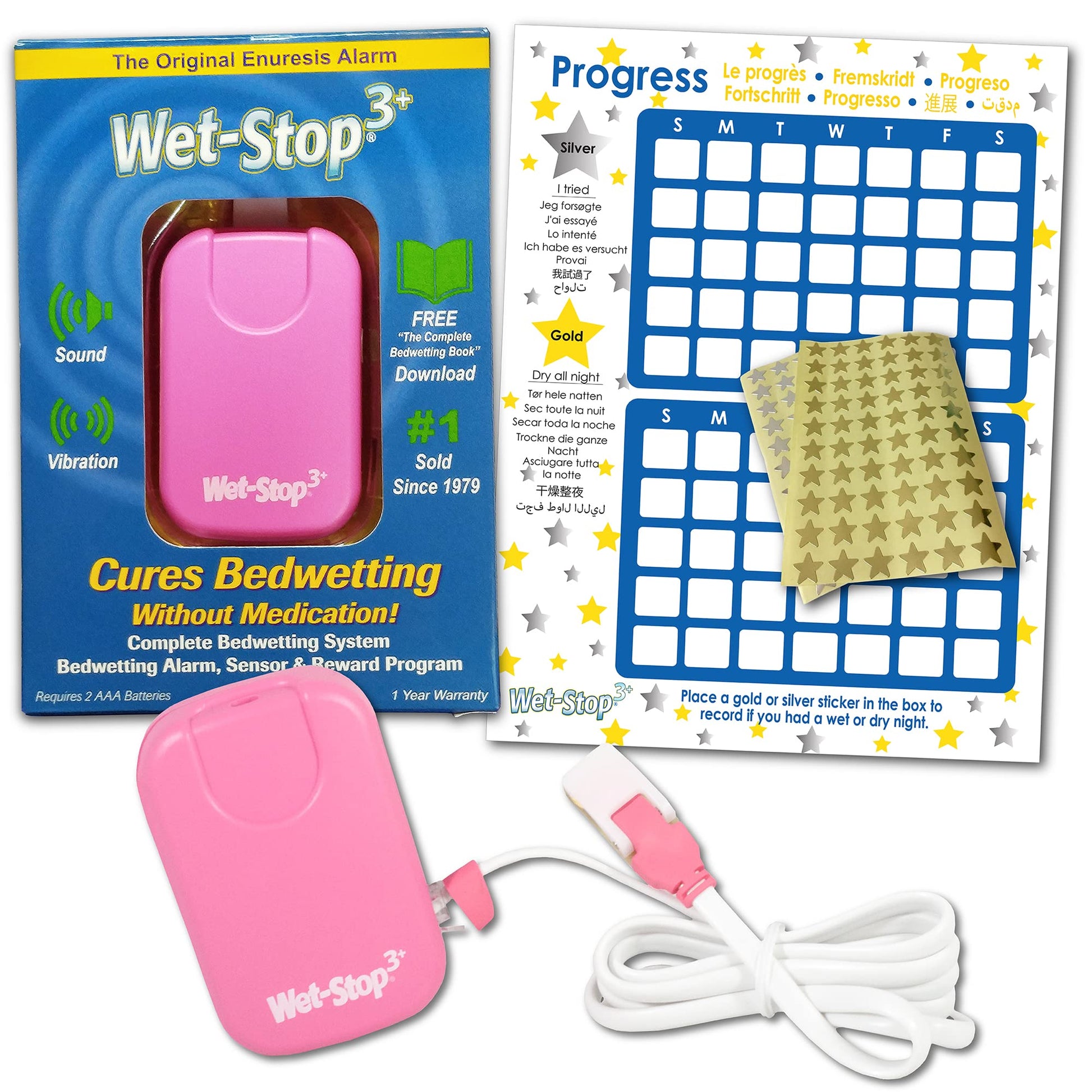 Alarma de Enuresis Wet Stop 3 rosada con Monitor de Cama para Vibraciones y Sonido