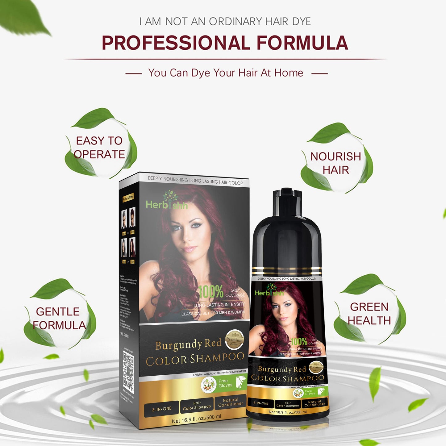 Herbishh - Champú colorante para cabello gris, champú con tinte natural para el cabello, colorea el cabello en minutos, dura hasta de 3 a 4 semanas, 500 ml, tinte de cabello 3 en 1, sin amoniaco | (Borgoña)