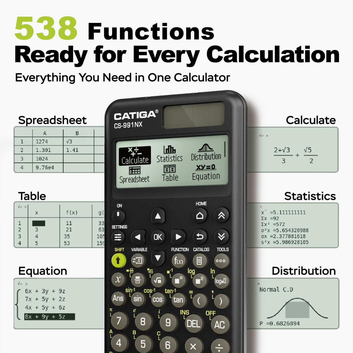 Calculadora Científica CATIGA HD Blanco con Visualización estilo Libro de Texto para Estudiantes e Ingeniería