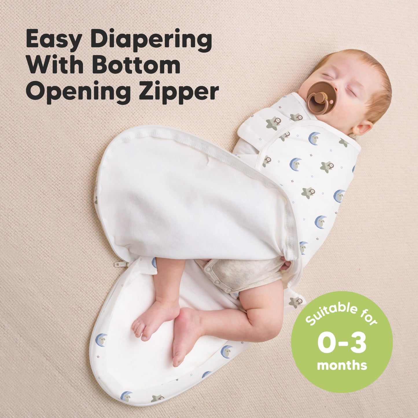 Lote de 3 Sacos de Dormir con Cremallera para Bebé – Saco de Dormir para Recién Nacido de 0 a 3 Meses, Pañales con Cremallera Fáciles de Cambiar para Recién Nacido, Mantas de Enrollar (Cosmo)
