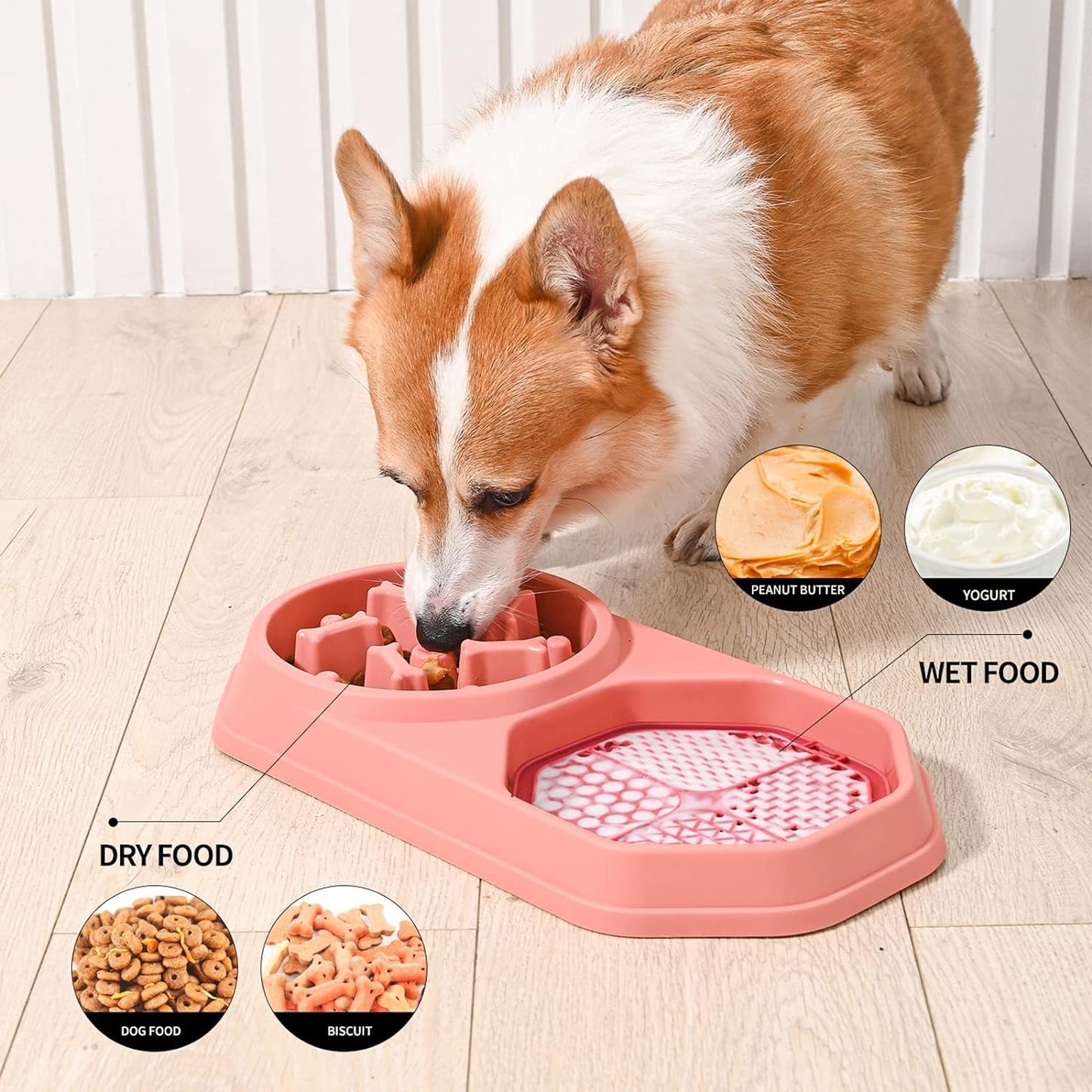 Comedero Lento para Perros, Mascota Alimentador Lento, Alimentador Tazón 2 En 1 para Perros, Lenta de La Alimentación, Cuencos para Perros, Tazones Dobles para Agua y Comida, para Perros y Gatos(rojo)