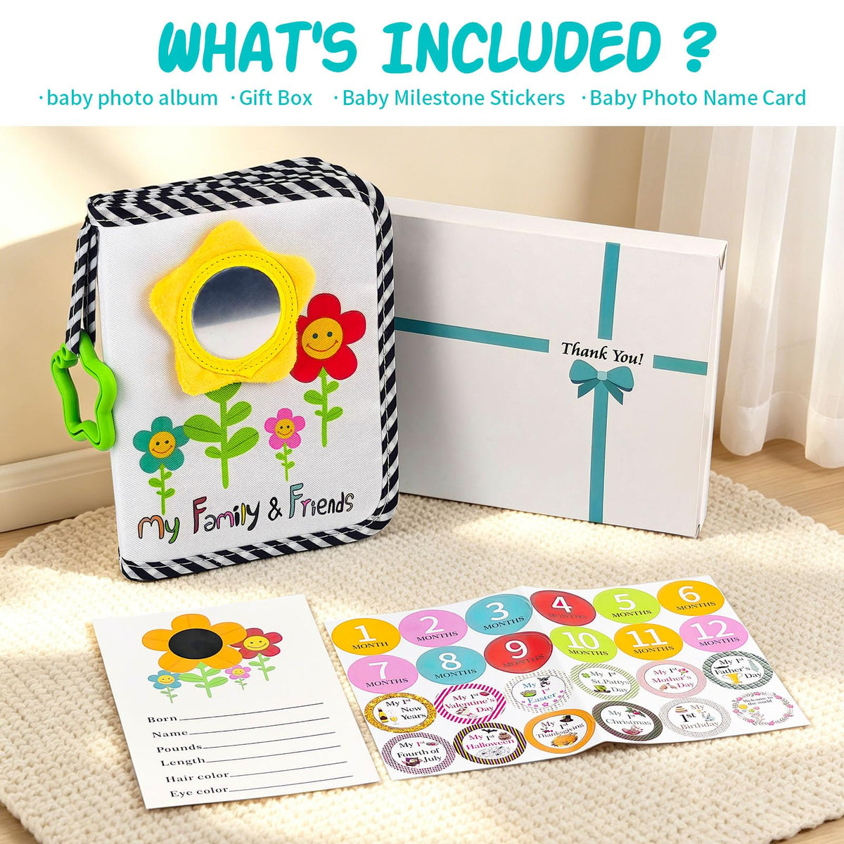 Álbum de Fotos para Bebé ABCKEY Girasol con Espejo Seguro para Niños