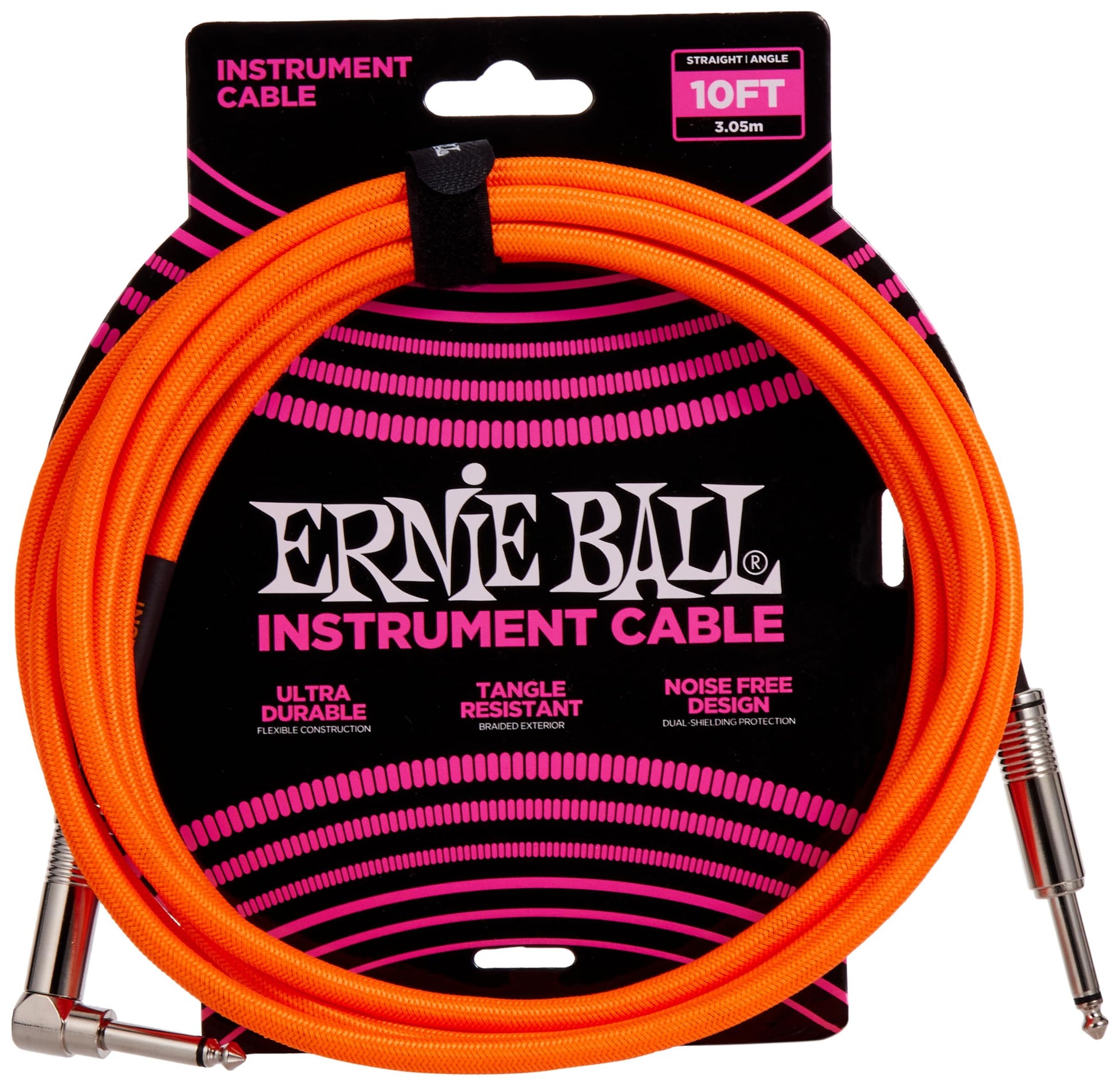 Cable para Instrumentos Ernie Ball Naranja Neón Trenzado Recto/Acodado 3 m