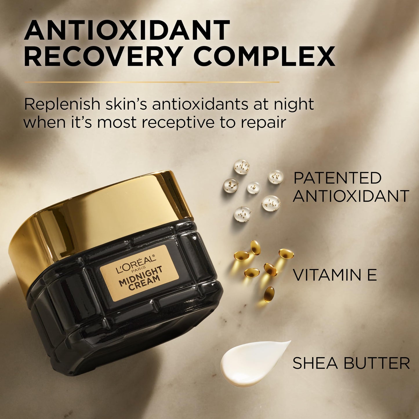 L'Oreal Paris Age Perfect Anti Aging Midnight Cream, Antioxidants & Vitamin E to Smooth Wrinkles & Firm Skin 1.7 oz + Serum Sample (Packaging May Vary)