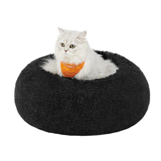 Feandrea Cama de Perros, Cama para Mascotas, Diámetro de 50 cm, Cojín Central Extraíble y Lavable, Alfombra de Felpa, Negro Tinta MPGW037B01
