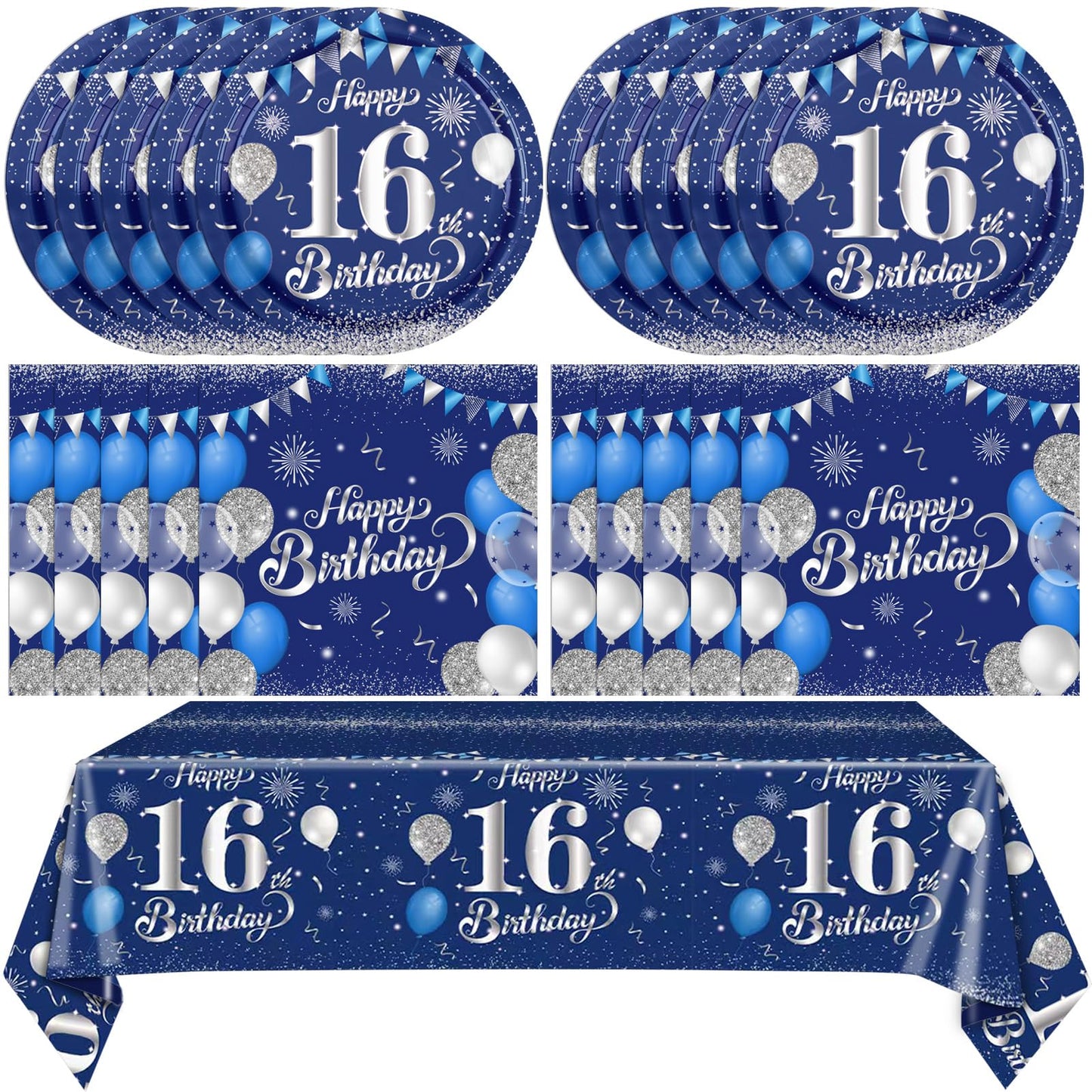 Decoraciones de Cumpleaños 16 Azul Marino Plata, Suministros para Fiesta Dulces 16 para Niños y Niñas