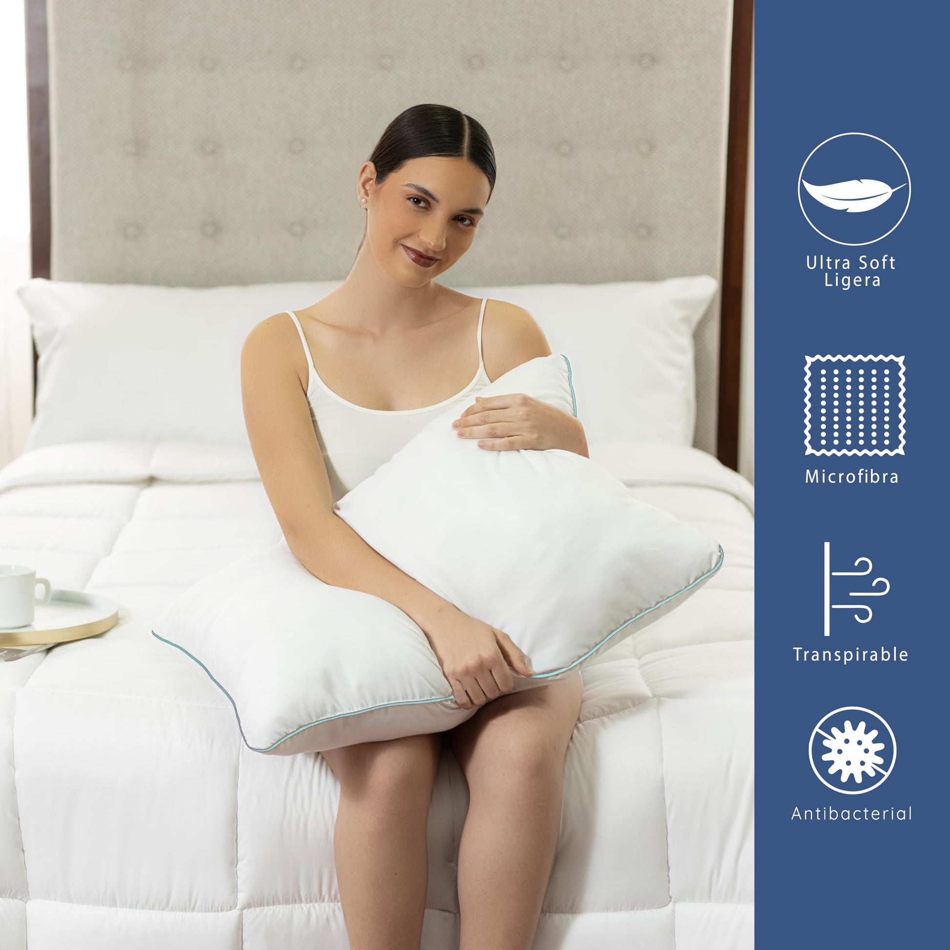 Almohadas TESSO HOME Azul Hipoalergénicas de Firmeza Media y Suaves Lavables Estándar