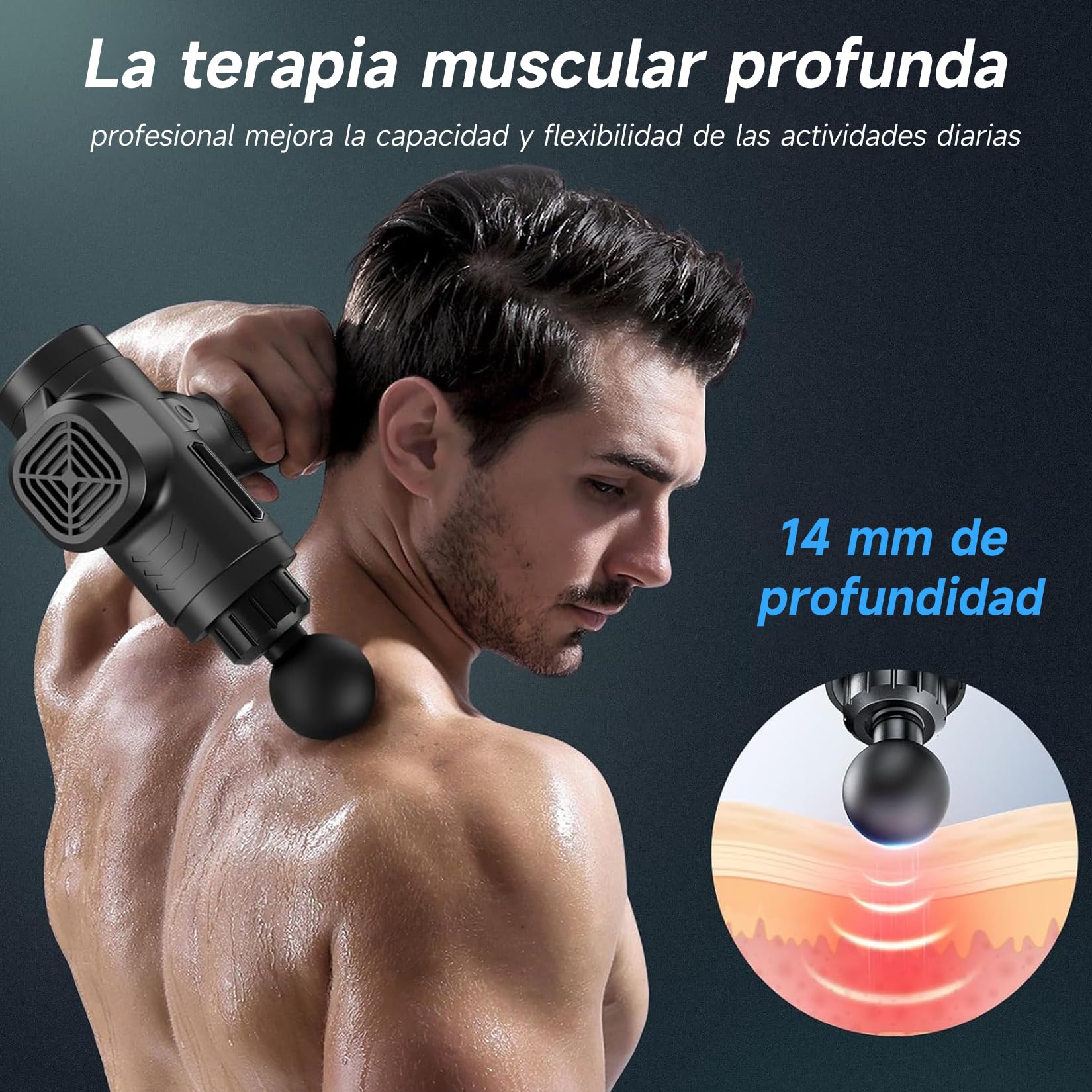 Pistola de Masaje：pistola masajeadora muscular con 6 Cabezales y 30 Velocidades Ajustables-Masajeador Portatil Muscular de Tejido Profundo para Aliviar el Dolor Masaje para Músculos Hombros Cuello (Negro)