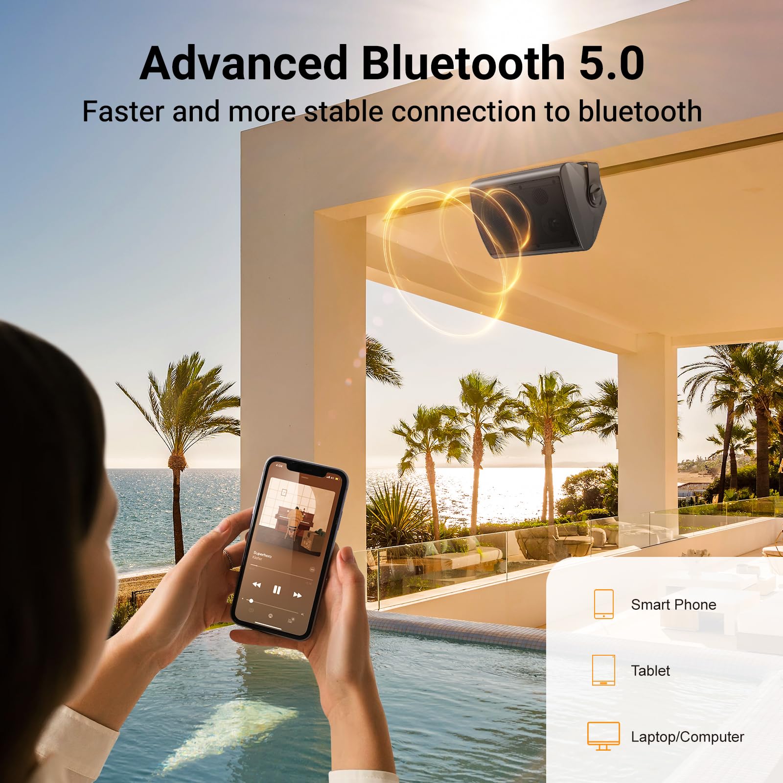 STUDIOFINIX Altavoces Bluetooth de 6,5 Pulgadas y 400 vatios para Interior/Exterior Altavoces de Montaje en Pared Resistentes al Agua y a la Intemperie para el Patio, el Garaje y la casa (Negro)