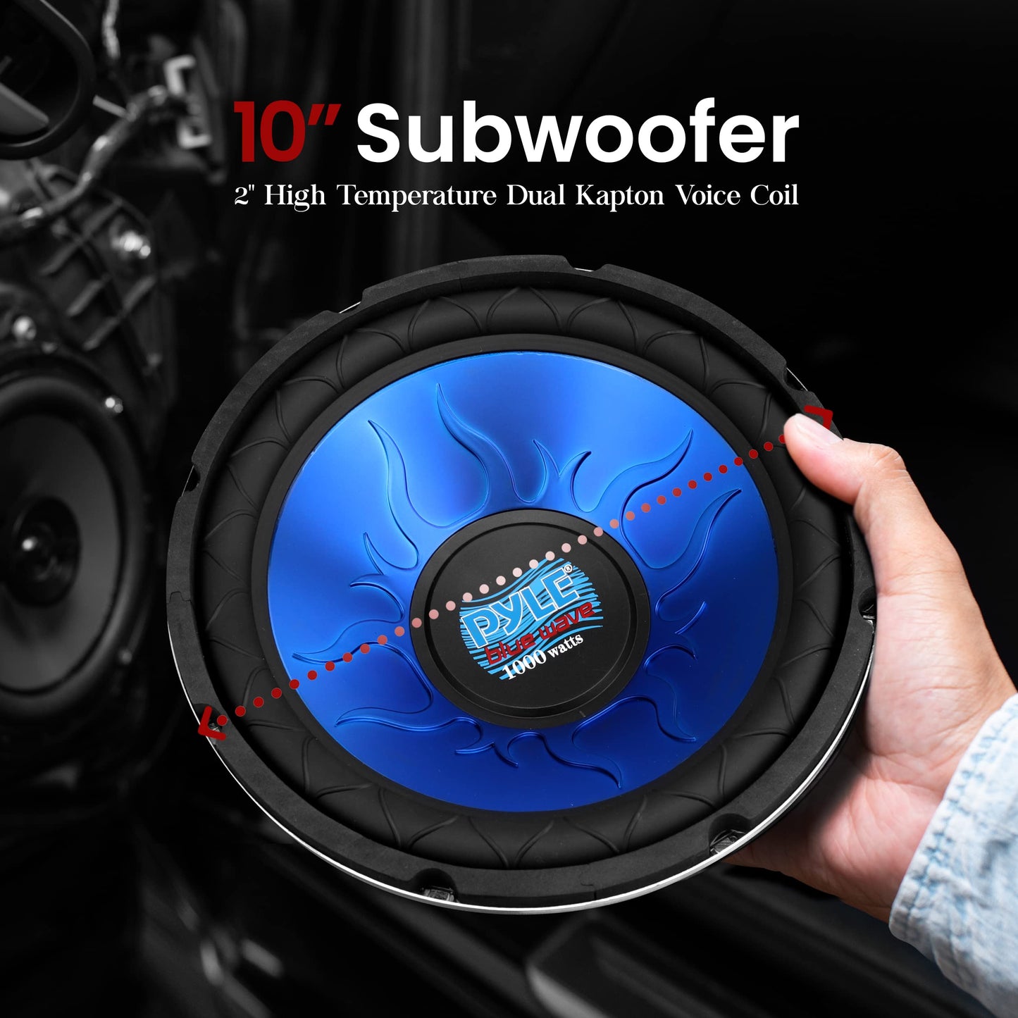 Pyle Bocina para Coche Subwoofer de 1000 Watts de Potencia Cono de 10 Pulgadas, Bobina de Voz Dual, para el Sistema de Sonido Estéreo del Auto, Azul