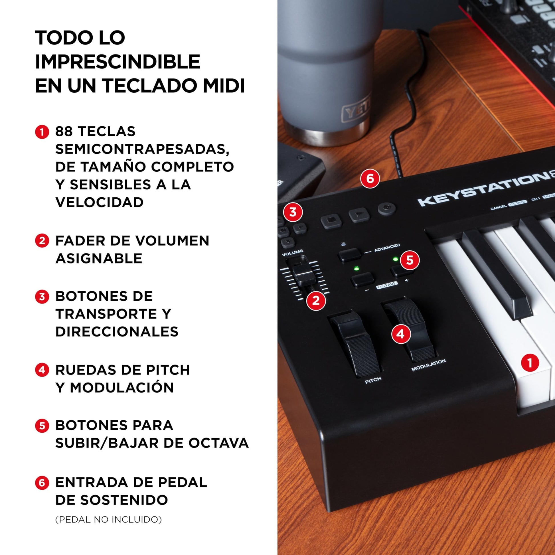 M-Audio Keystation 88 MK3 - Controlador MIDI USB con teclado de 88 teclas semipesadas para manejar sintetizadores virtuales y parámetros de DAW