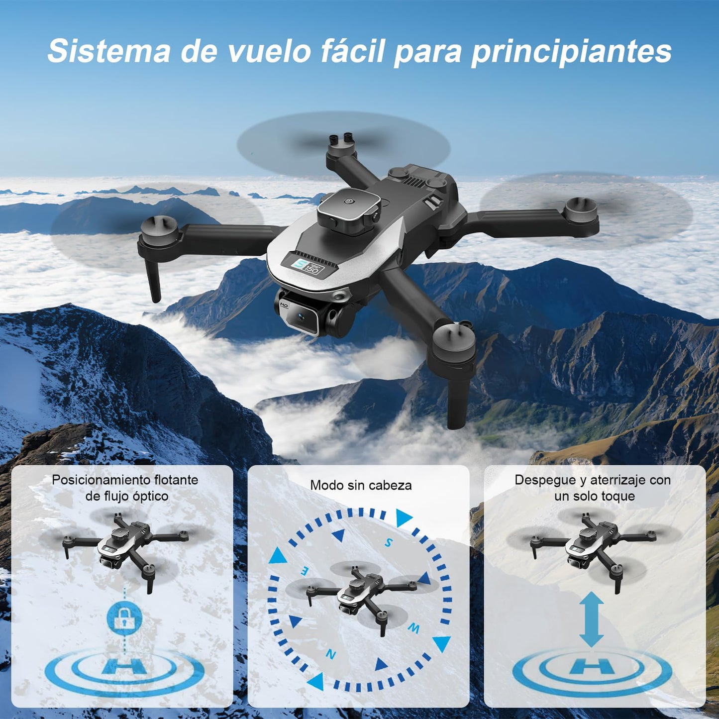 AXIDUN-Mini Drones con Cámara 4K，Evitación de Obstáculos en 360°，Los Drones Sin Escobillas Son Duraderos y Resistentes a Los Choques,Cámara Dual 4K,Rastrear El Vuelo,Drone de Largo Alcance y Flujo óptico Profesional，3 Baterias,Mini Drone para Adolescen