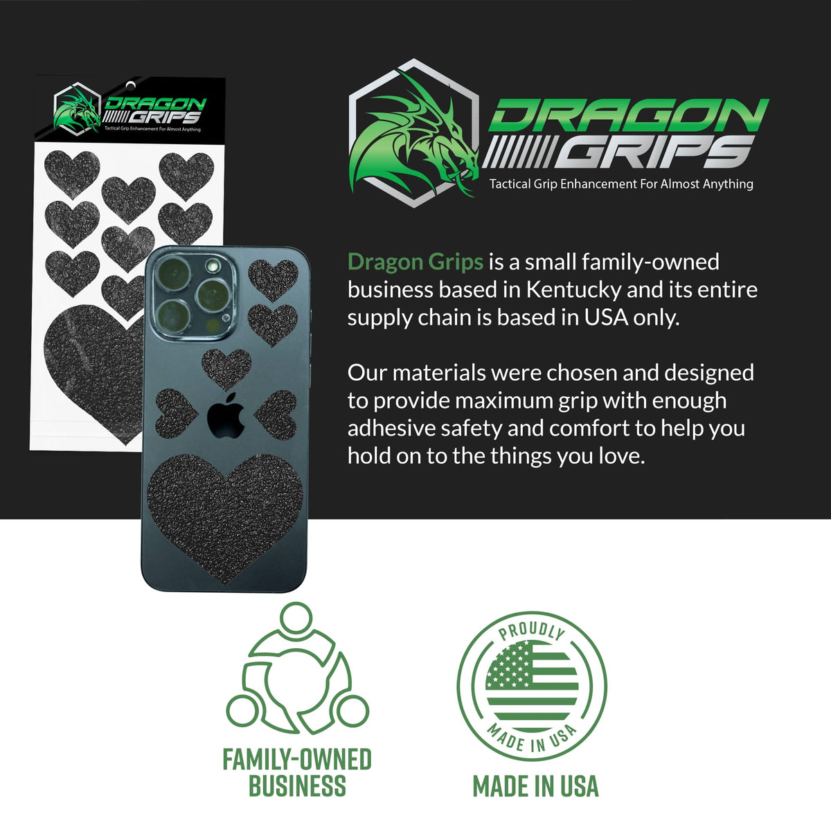 Pegatinas de Corazón Dragon Grips Negras Antideslizantes Impermeables Multiusos